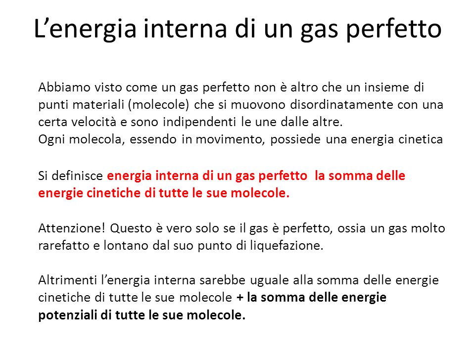 L’energia interna di un gas perfetto