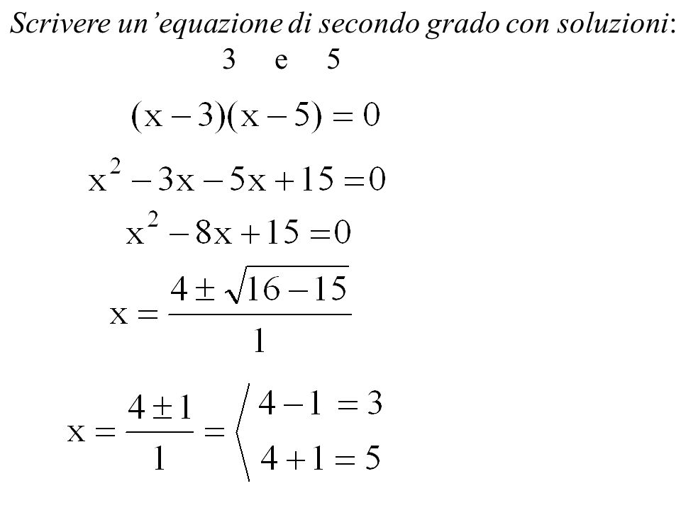 Scrivere un’equazione di secondo grado con soluzioni: