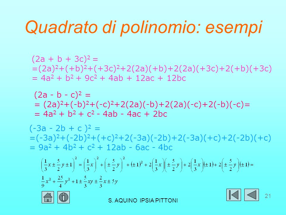 Quadrato di polinomio: esempi