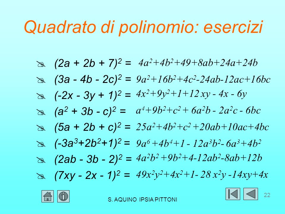 Quadrato di polinomio: esercizi