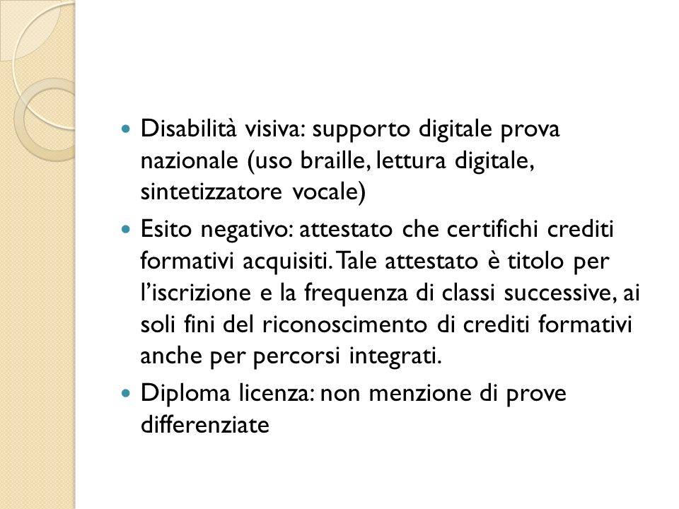 Disabilità visiva: supporto digitale prova nazionale (uso braille, lettura digitale, sintetizzatore vocale)