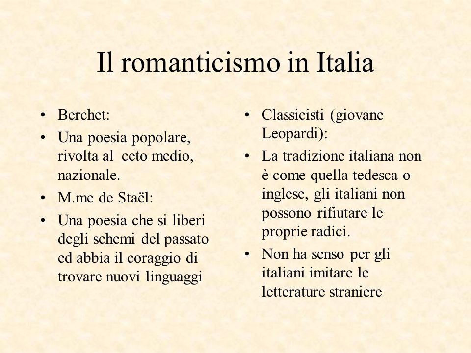 Il romanticismo in Italia