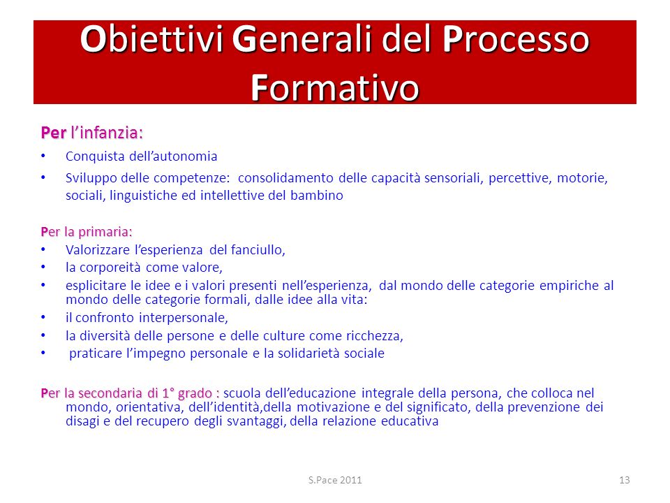 Obiettivi Generali del Processo Formativo