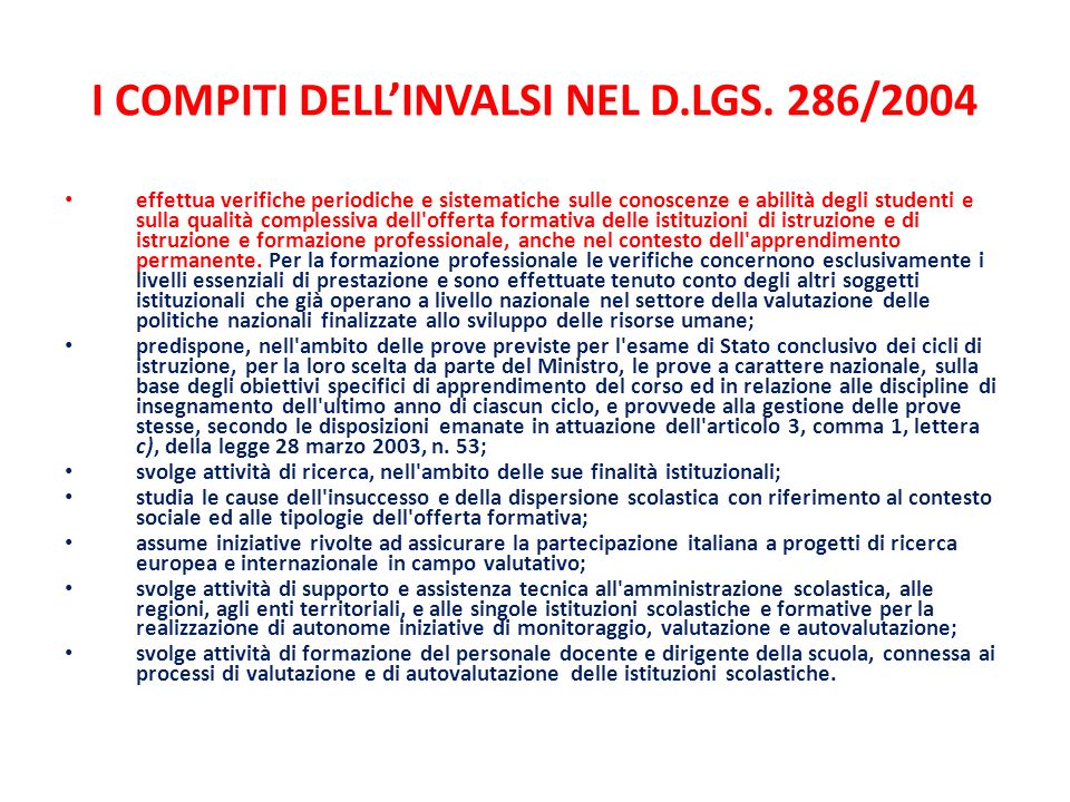 I COMPITI DELL’INVALSI NEL D.LGS. 286/2004