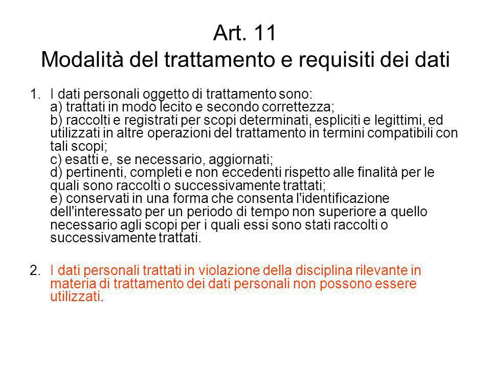 Art. 11 Modalità del trattamento e requisiti dei dati