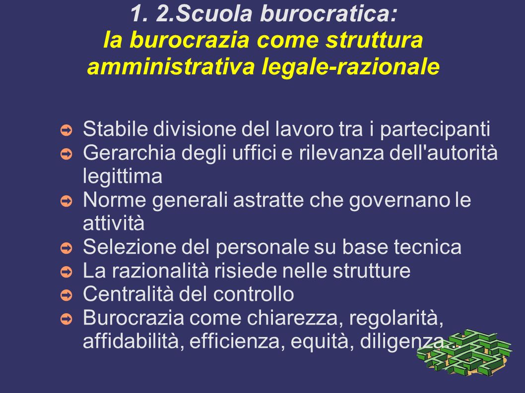 1. 2.Scuola burocratica: la burocrazia come struttura amministrativa legale-razionale