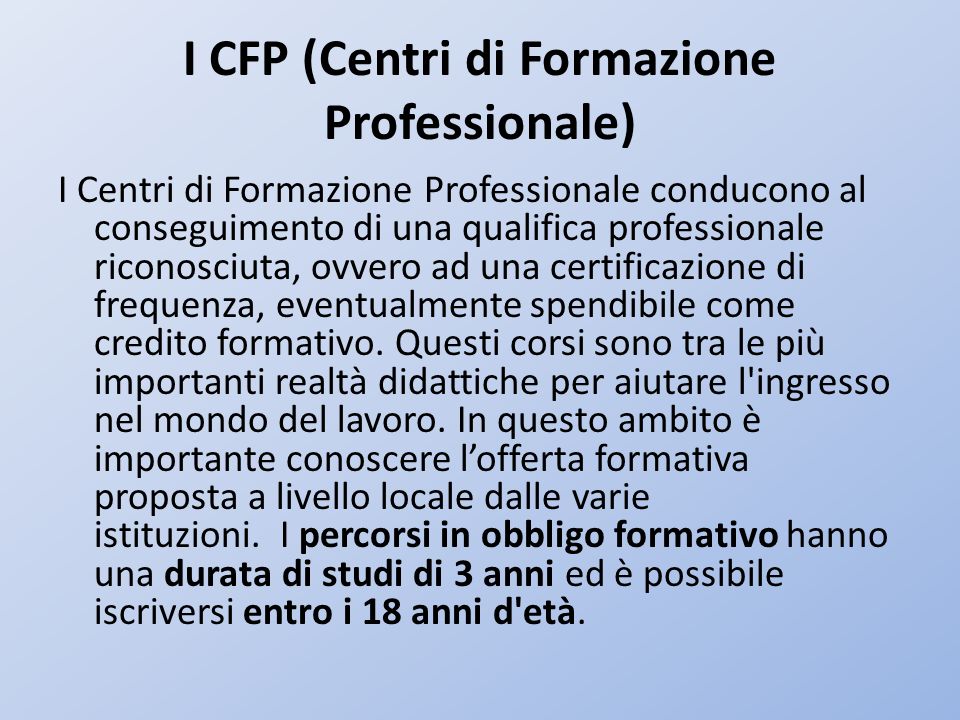 I CFP (Centri di Formazione Professionale)