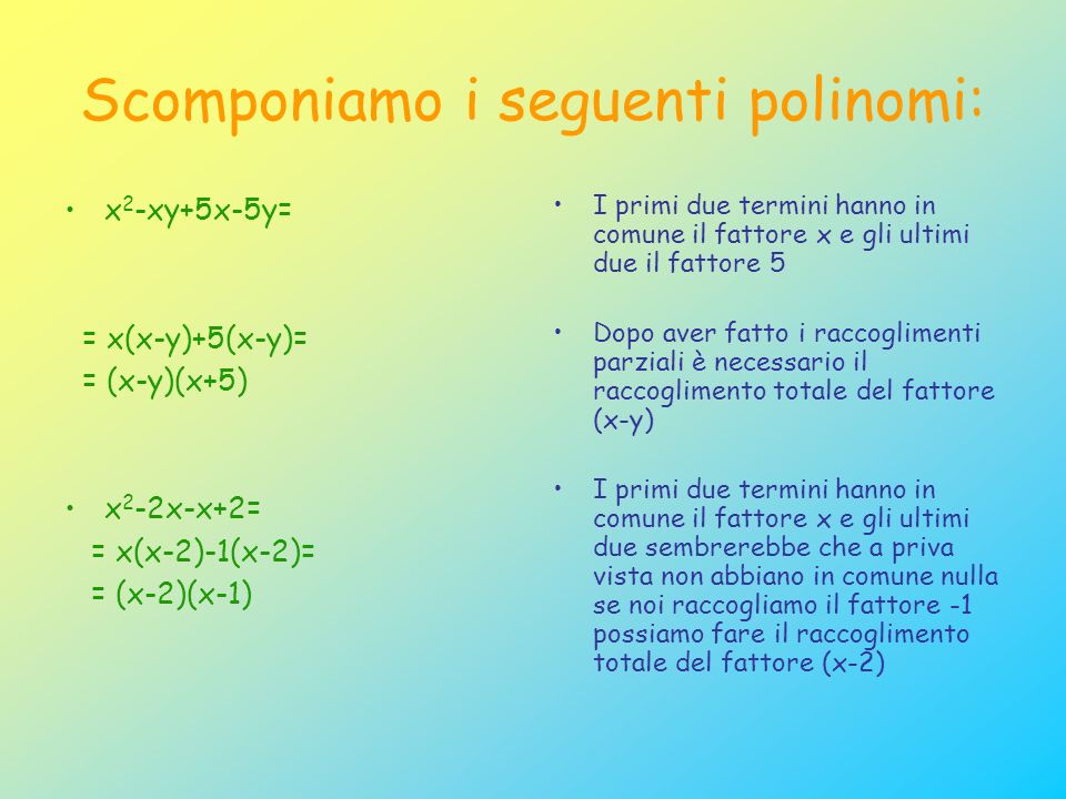 Scomponiamo i seguenti polinomi: