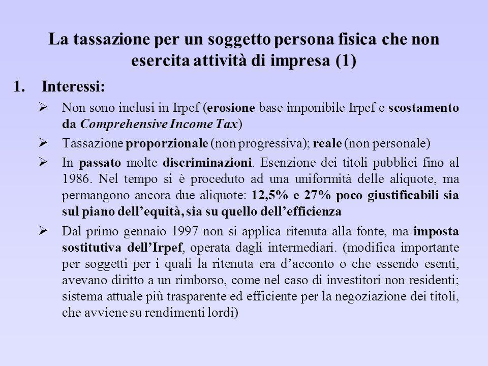 La tassazione per un soggetto persona fisica che non esercita attività di impresa (1)