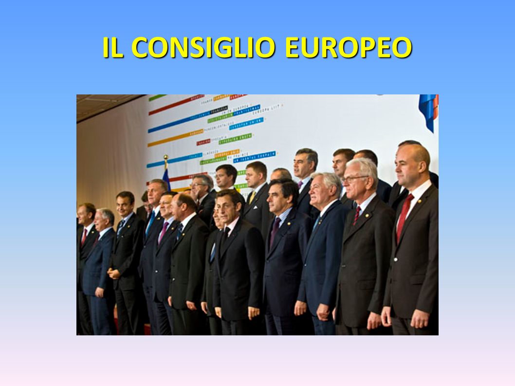 IL CONSIGLIO EUROPEO Il consiglio europeo è composto dai capi di stato e di governo di tutti i Paesi membri: