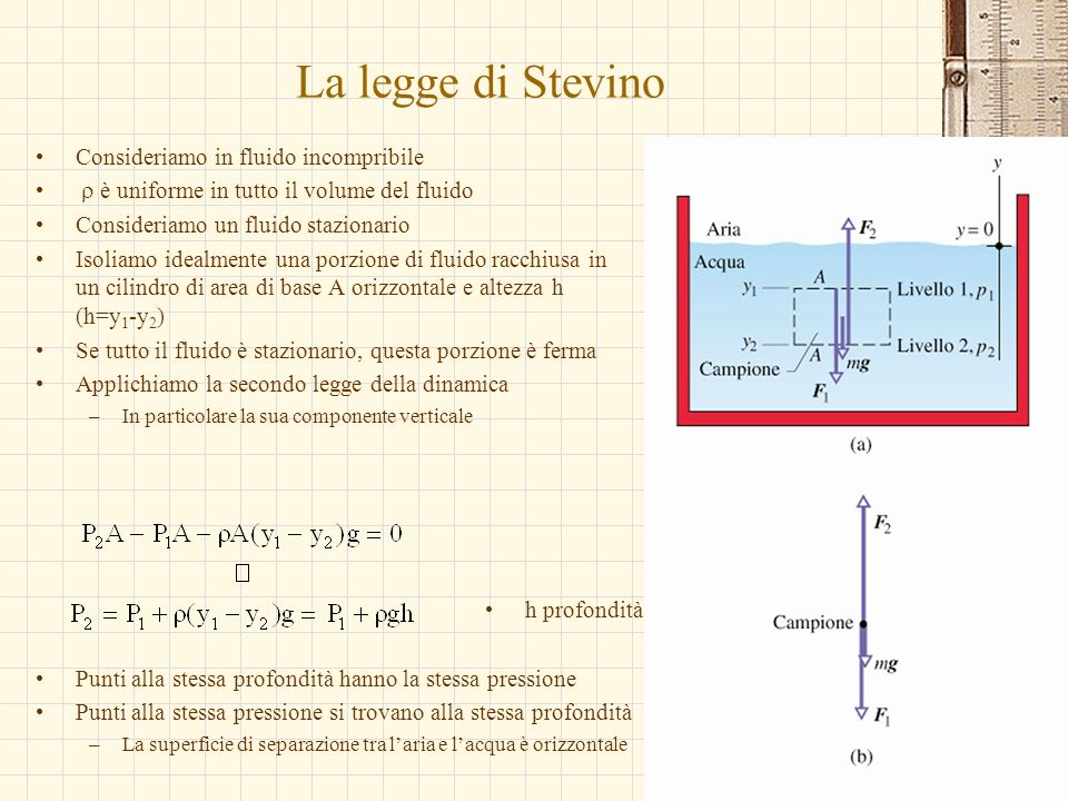 La legge di Stevino Consideriamo in fluido incompribile