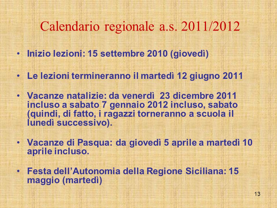 Calendario regionale a.s. 2011/2012