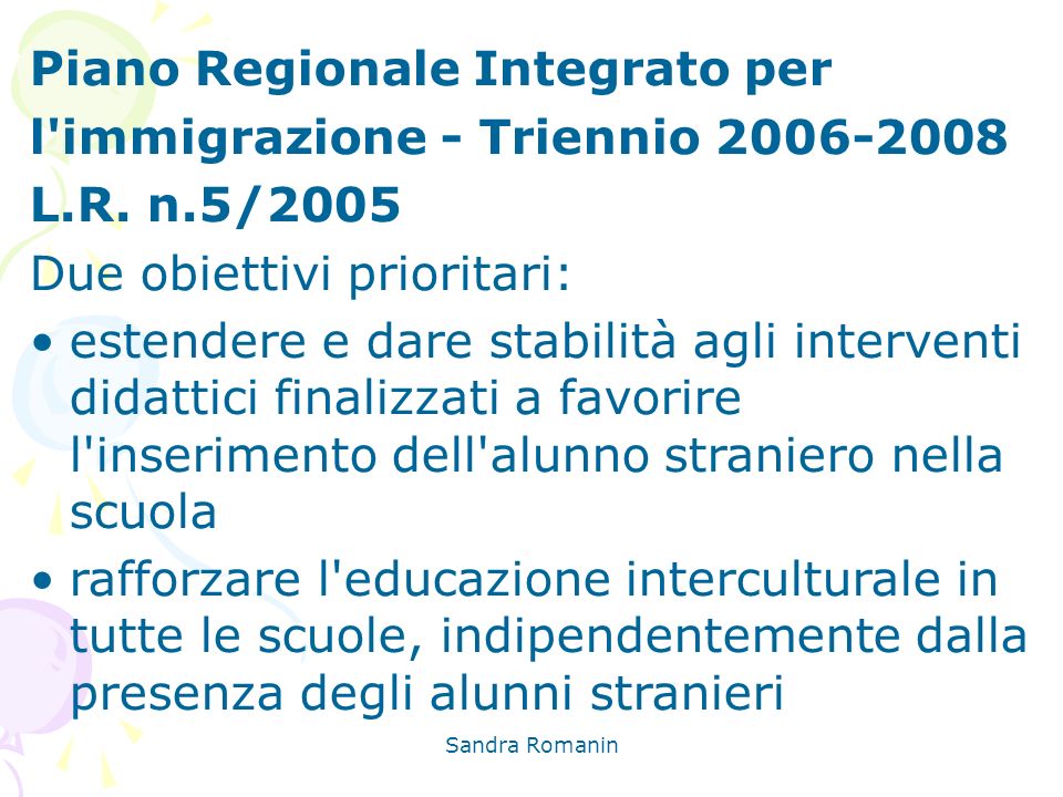 Piano Regionale Integrato per l immigrazione - Triennio