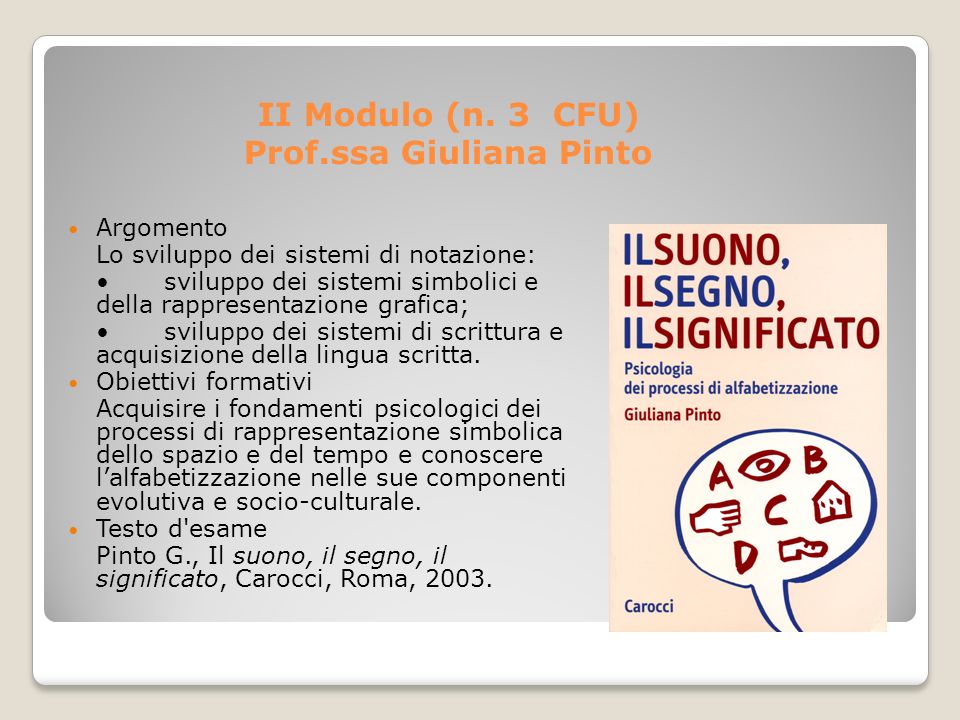 II Modulo (n. 3 CFU) Prof.ssa Giuliana Pinto