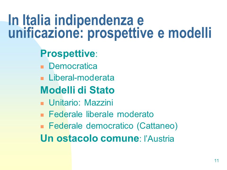 In Italia indipendenza e unificazione: prospettive e modelli