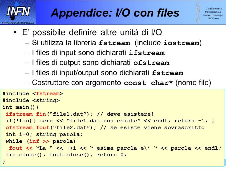 Appendice: I/O con files