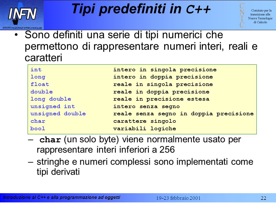 Tipi predefiniti in C++