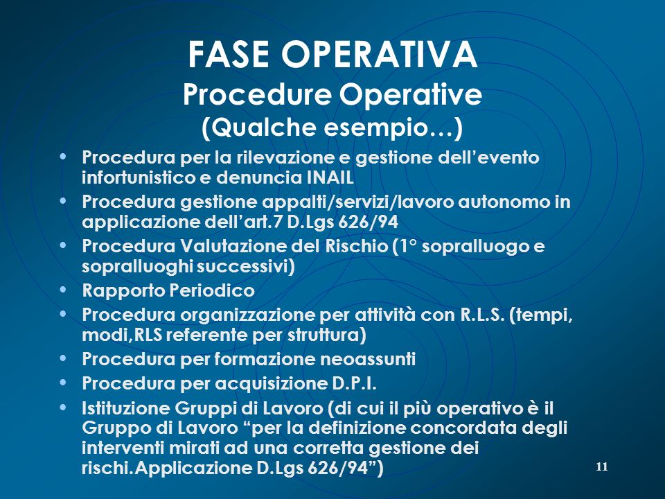 FASE OPERATIVA Procedure Operative (Qualche esempio…)