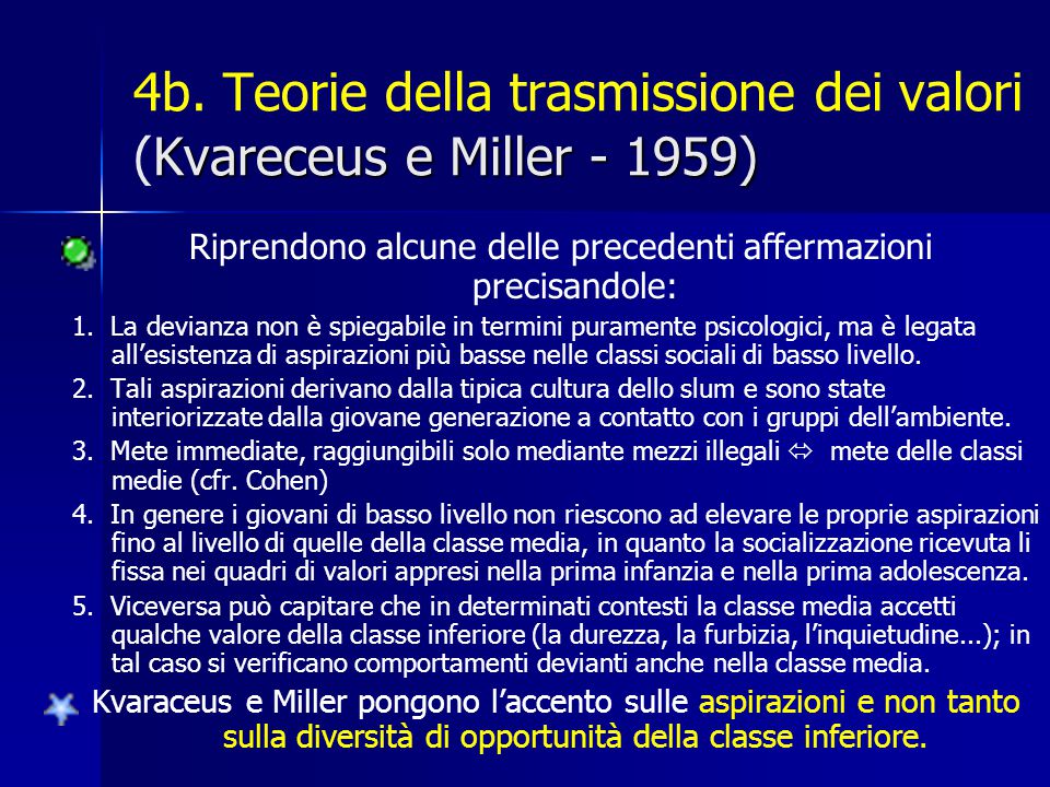 4b. Teorie della trasmissione dei valori (Kvareceus e Miller )