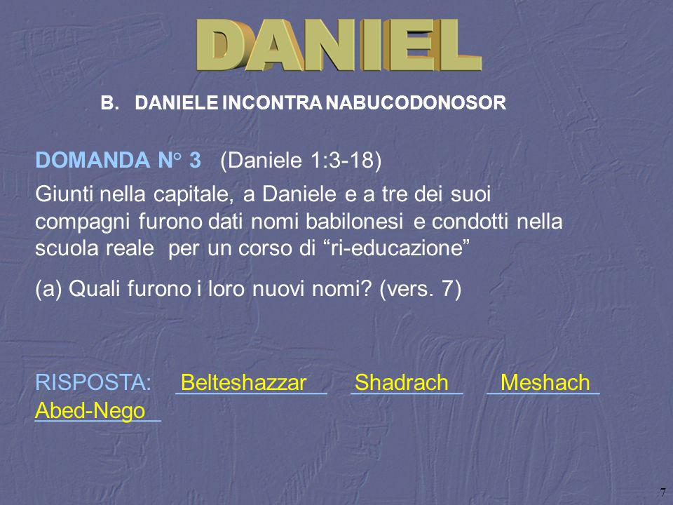 DOMANDA N° 3 (Daniele 1:3‑18)