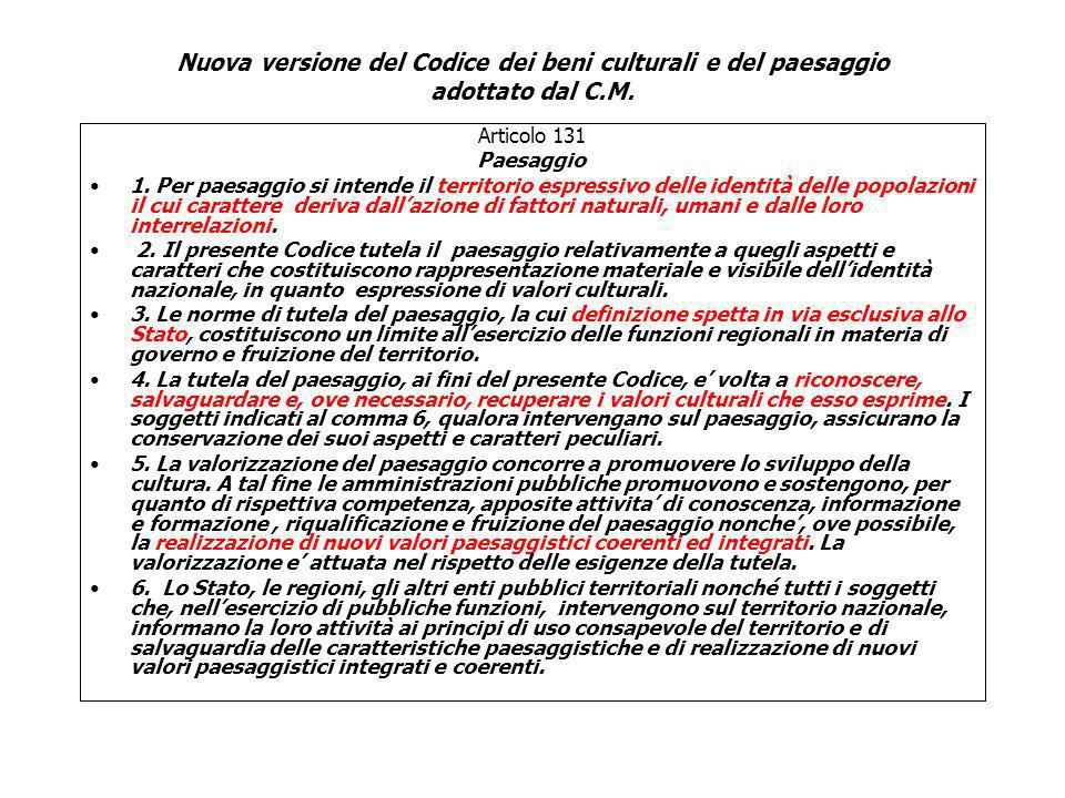 Nuova versione del Codice dei beni culturali e del paesaggio adottato dal C.M.