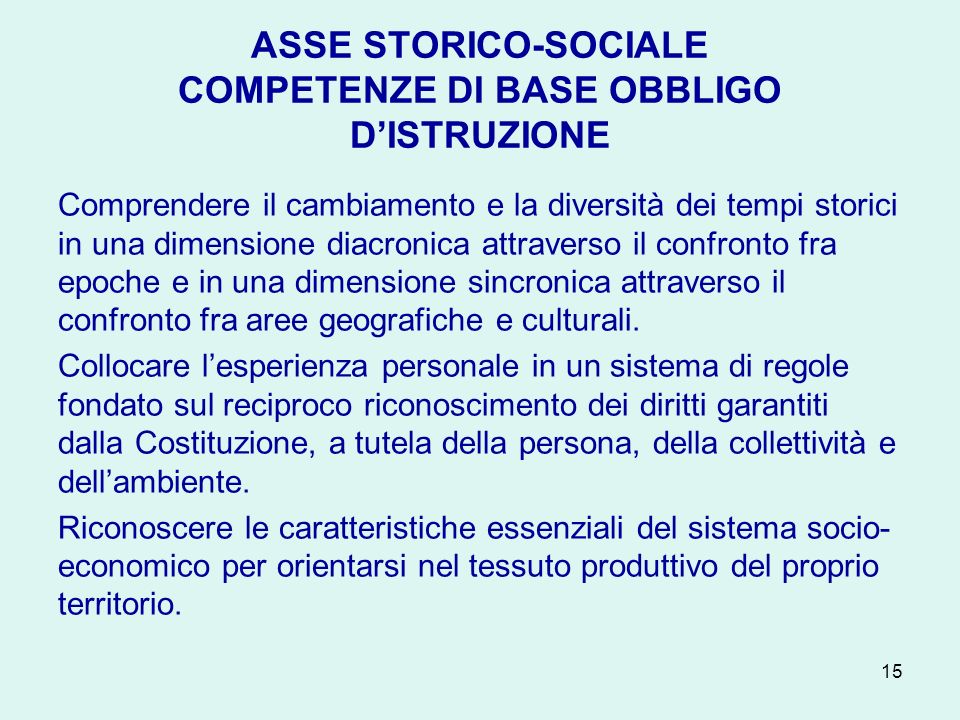 ASSE STORICO-SOCIALE COMPETENZE DI BASE OBBLIGO D’ISTRUZIONE