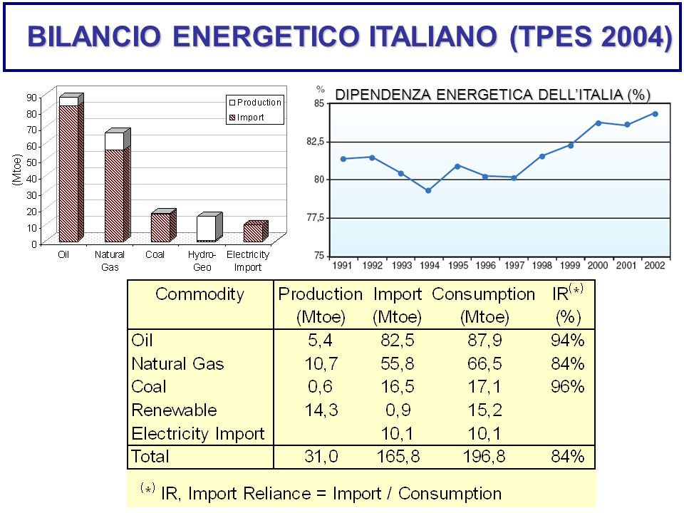 BILANCIO ENERGETICO ITALIANO (TPES 2004)