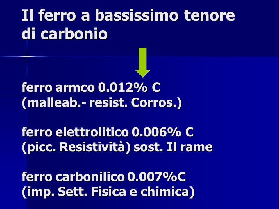 Il ferro a bassissimo tenore di carbonio ferro armco 0.012% C (malleab.- resist.