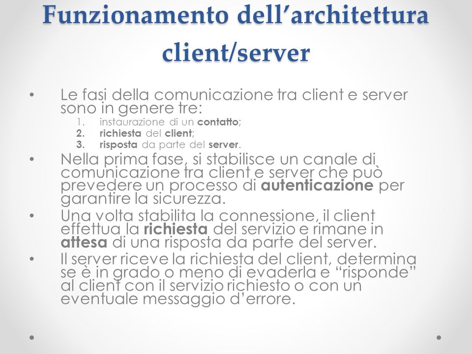 Funzionamento dell’architettura client/server