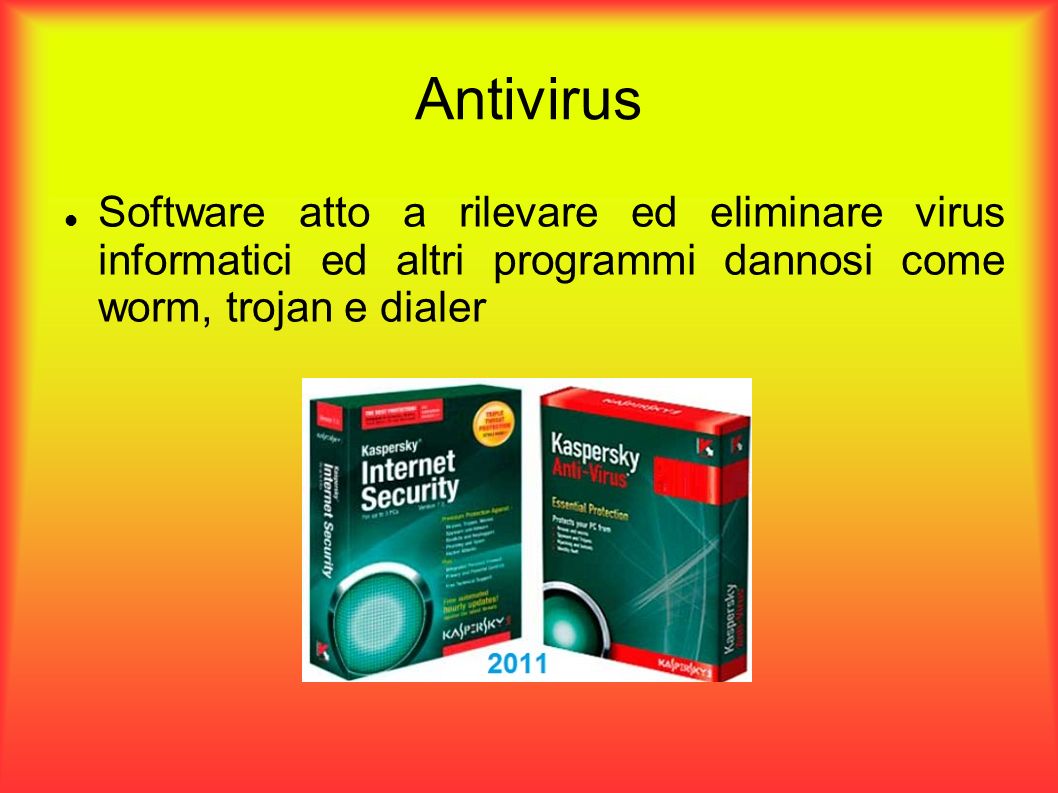 Antivirus Software atto a rilevare ed eliminare virus informatici ed altri programmi dannosi come worm, trojan e dialer.