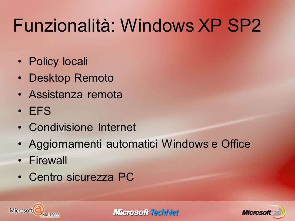 Funzionalità: Windows XP SP2
