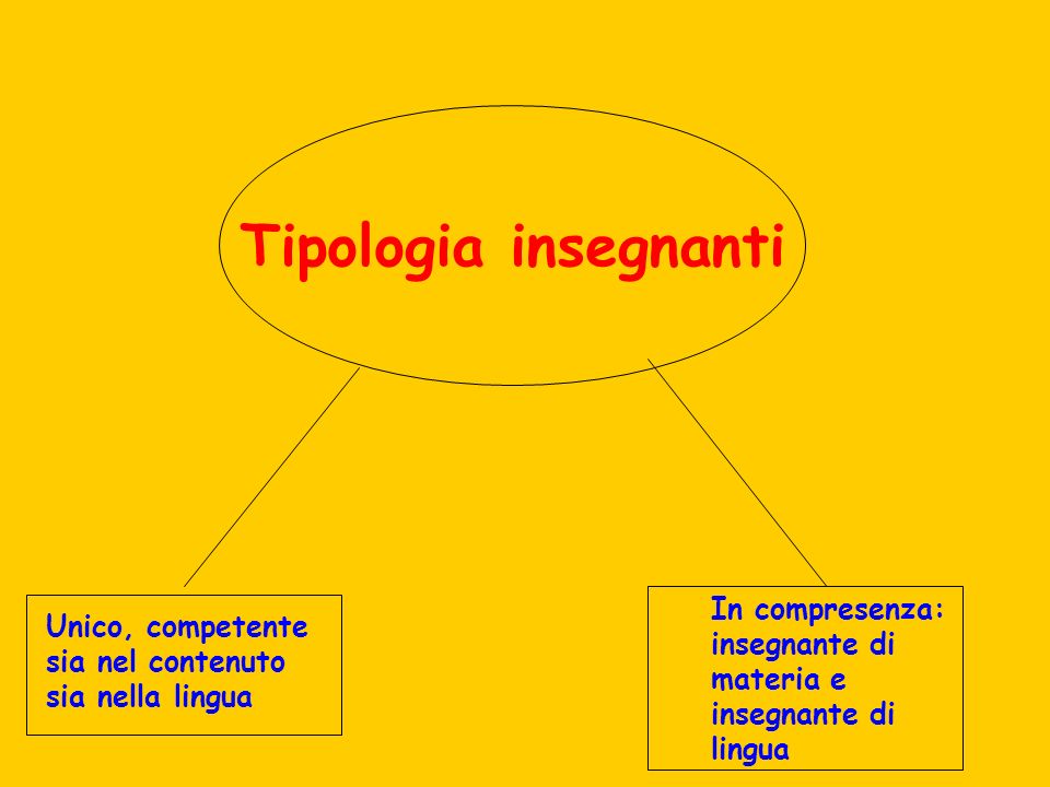 Tipologia insegnanti In compresenza: insegnante di materia e insegnante di lingua.