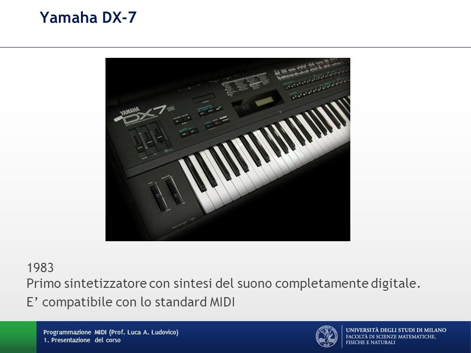 Yamaha DX Primo sintetizzatore con sintesi del suono completamente digitale. E’ compatibile con lo standard MIDI.