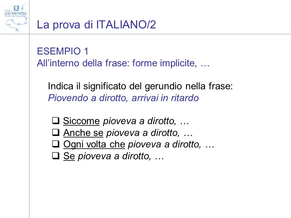 La prova di ITALIANO/2 ESEMPIO 1