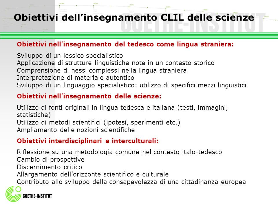 Obiettivi dell’insegnamento CLIL delle scienze