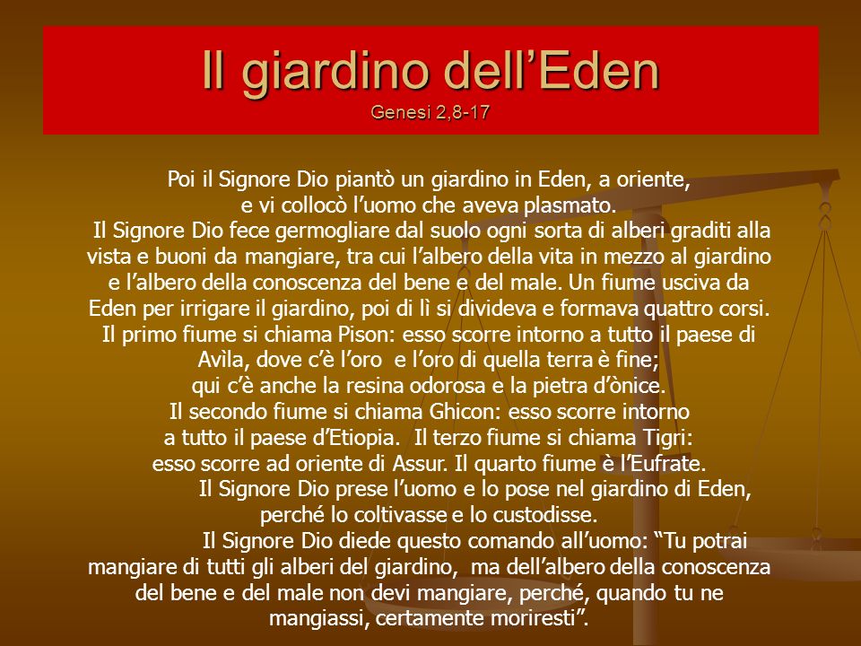 Il giardino dell’Eden Genesi 2,8-17