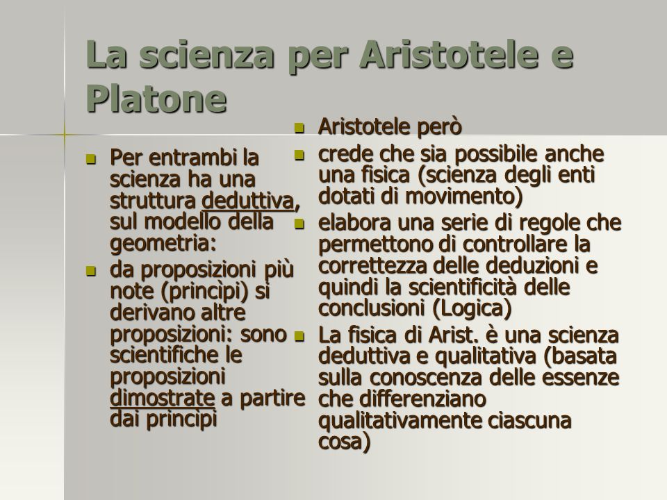 La scienza per Aristotele e Platone