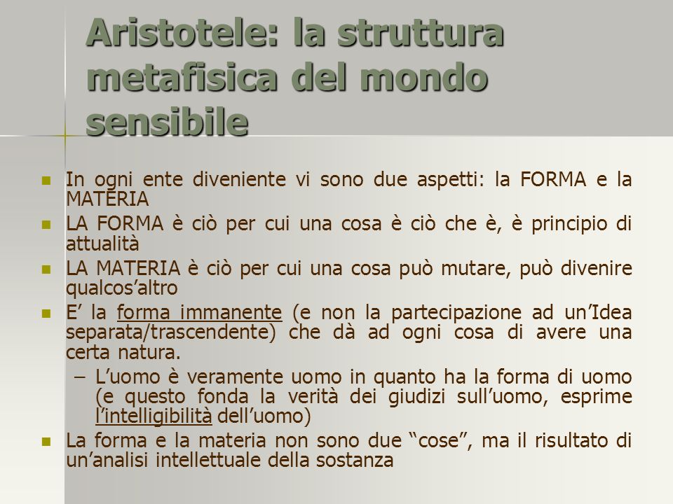 Aristotele: la struttura metafisica del mondo sensibile