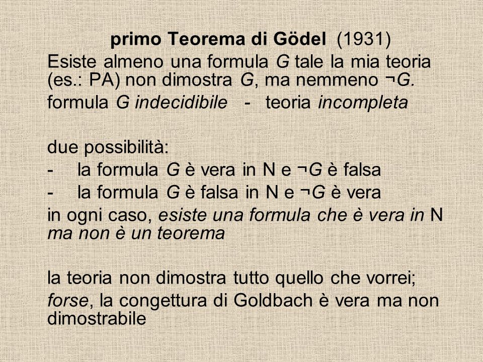 primo Teorema di Gödel (1931)