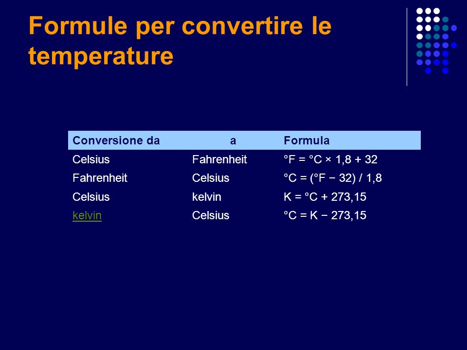 Formule per convertire le temperature
