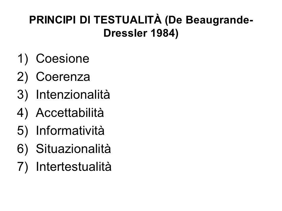PRINCIPI DI TESTUALITÀ (De Beaugrande- Dressler 1984)