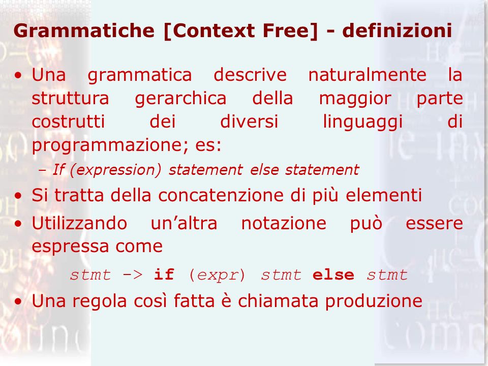 Grammatiche [Context Free] - definizioni