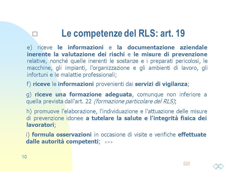 Le competenze del RLS: art. 19
