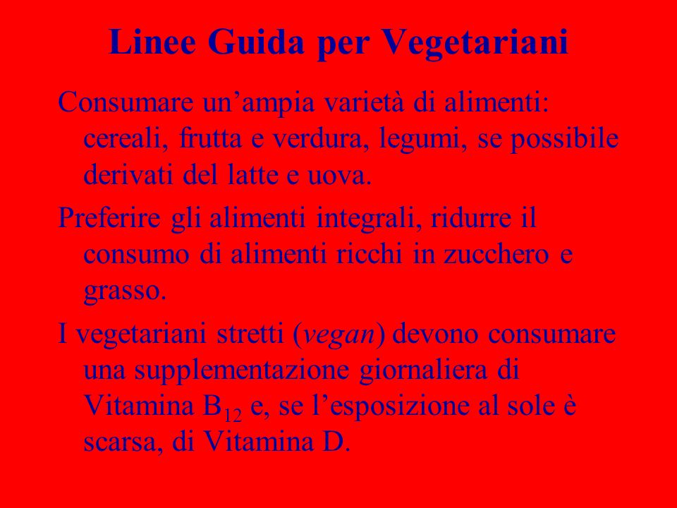 Linee Guida per Vegetariani