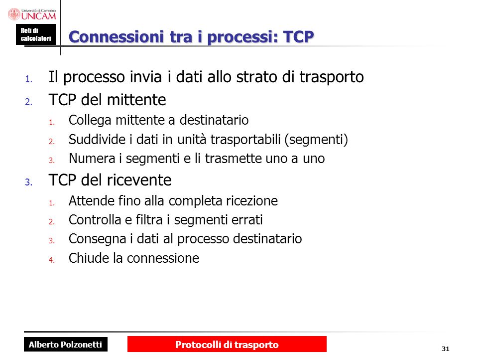 Connessioni tra i processi: TCP