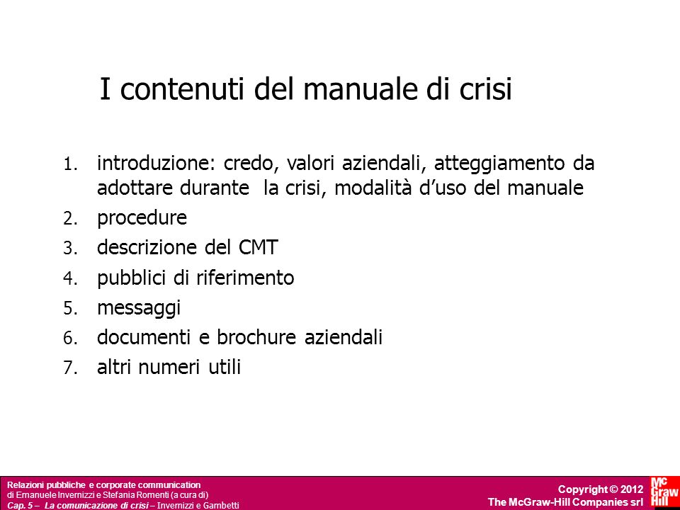 I contenuti del manuale di crisi