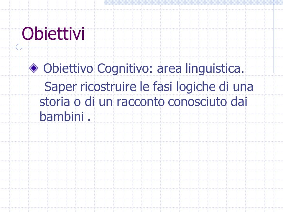 Obiettivi Obiettivo Cognitivo: area linguistica.