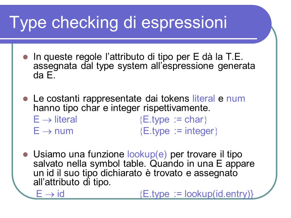 Type checking di espressioni