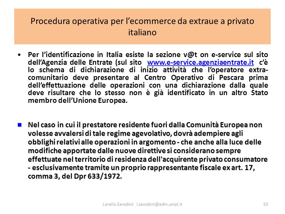 Procedura operativa per l’ecommerce da extraue a privato italiano