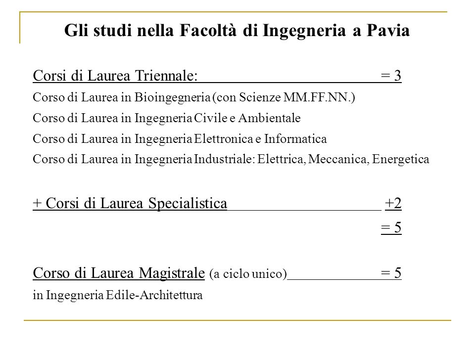 Gli studi nella Facoltà di Ingegneria a Pavia